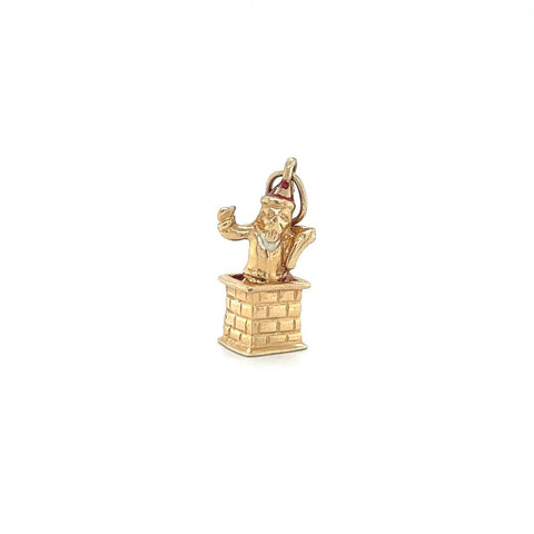 Vintage Santa Claus with Chimney 3D Charm or Pendant 14k Yellow Gold