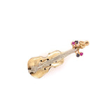 Vintage Gem Set Large Violin Pendant 14k Two Tone Gold