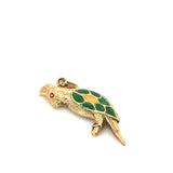 Vintage Green Enamel Cockatoo Double Sided Bird Charm 14k Yellow Gold