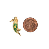 Vintage Green Enamel Cockatoo Double Sided Bird Charm 14k Yellow Gold