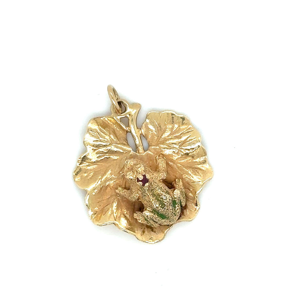 Henry Dankner Frog Prince on Leaf Charm or Pendant 14k Yellow Gold ...