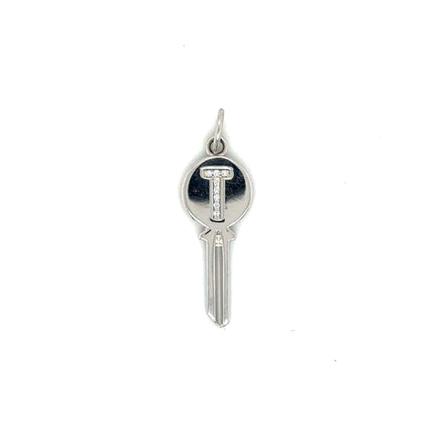 Tiffany & Co Mini Diamond T Key Charm 18k White Gold