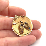 Vintage Henry Dankner Gem Set Baby Shoes Pendant 14k Yellow Gold