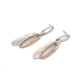 Estate Breuning Diamond Oval Drop Earrings 14k White and Rose Gold