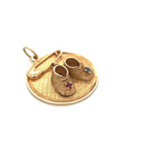 Vintage Henry Dankner Gem Set Baby Shoes Pendant 14k Yellow Gold